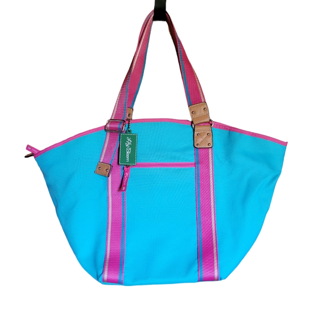 Lily Bloom NWT Handbag Beachbag Tote Oasis Pattern Turquoise/Pink